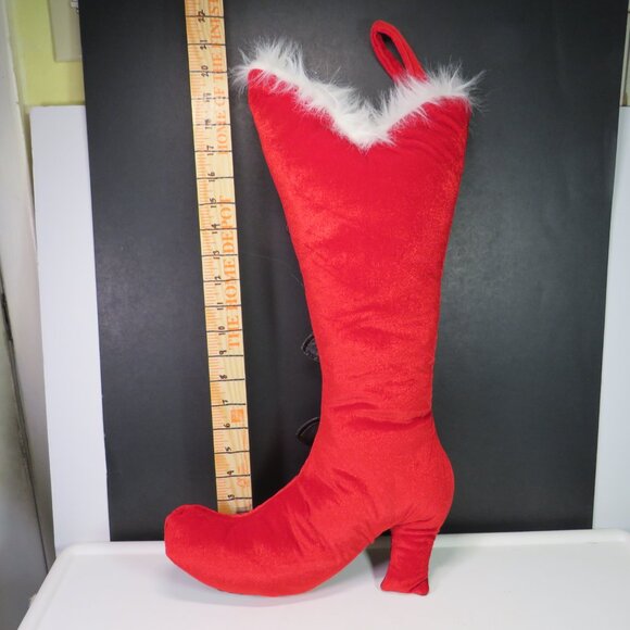 Retro 20" Red & Black high heeled boot shoe w buckle stuffed wall decor HOLIDAY - Picture 2 of 8